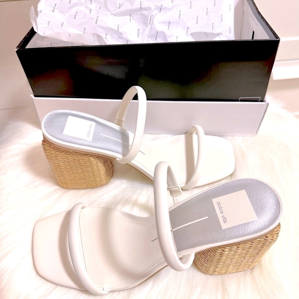 NEW Dolce Vita Narra White Stella Block Heel Sandals
